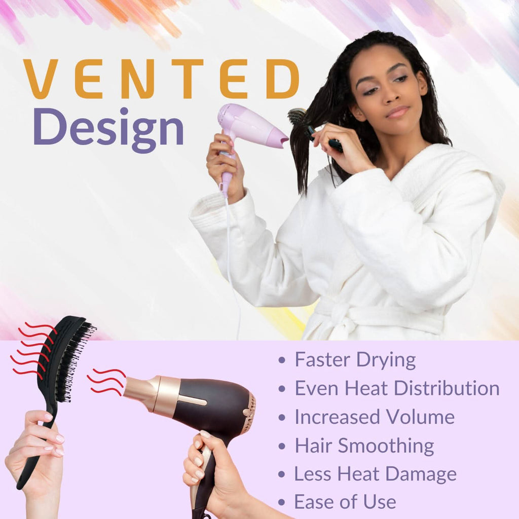 INATEKPRO Curved Vented Boar Bristle Detangler Brush - RED | LARGE