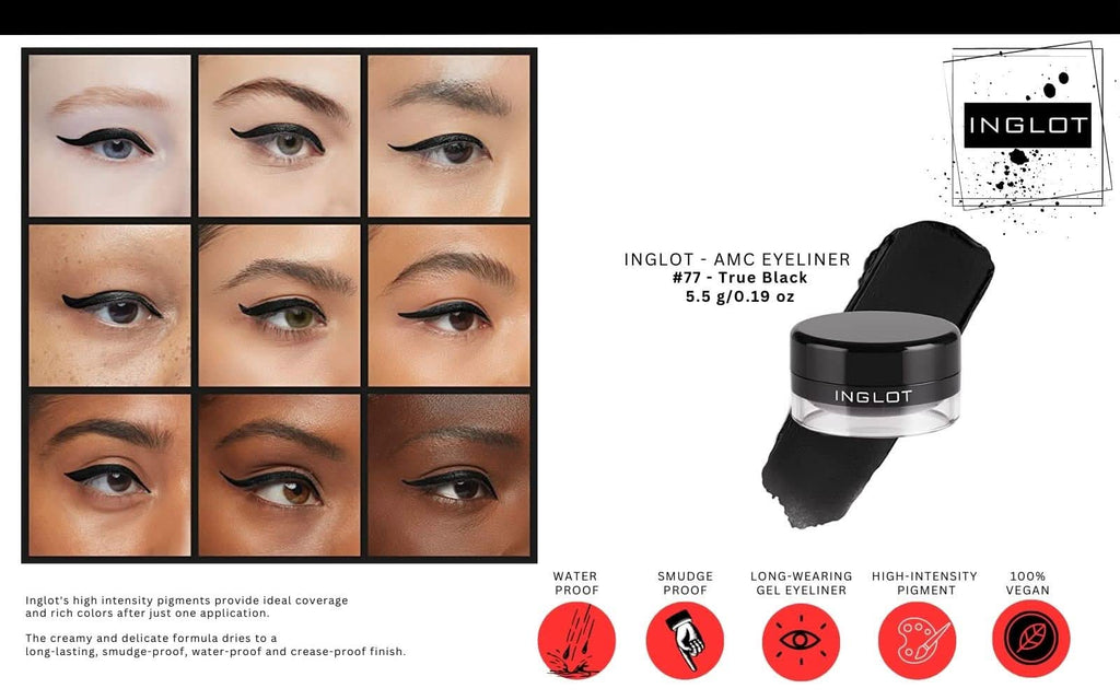 INGLOT AMC Eyeliner Gel Bundle - GEL 77 + GEL 90 + 30T Brush