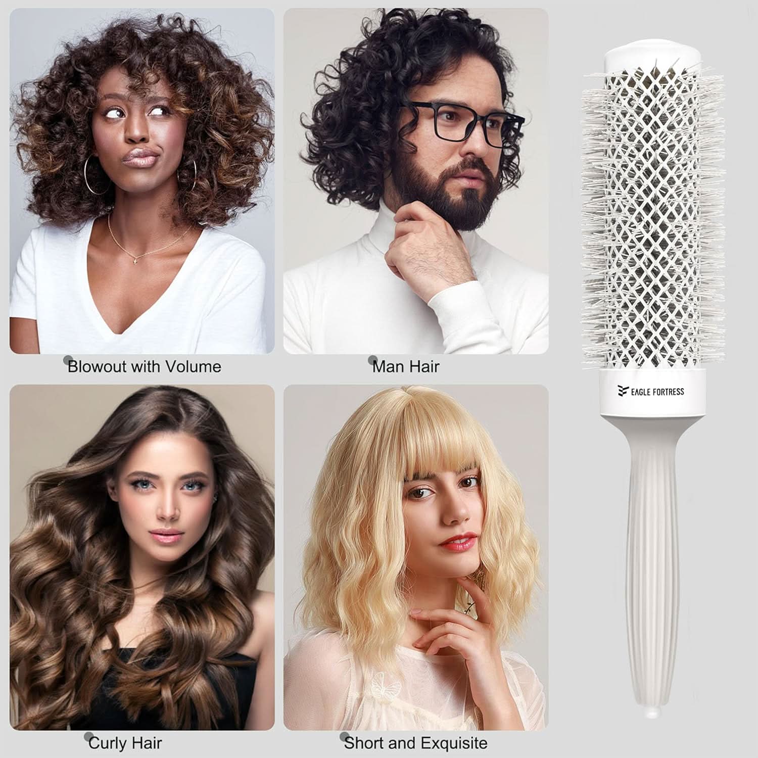 Eagle Fortress XL Ceramic + Ionic Round Hair Brush 1.69 in - Grey